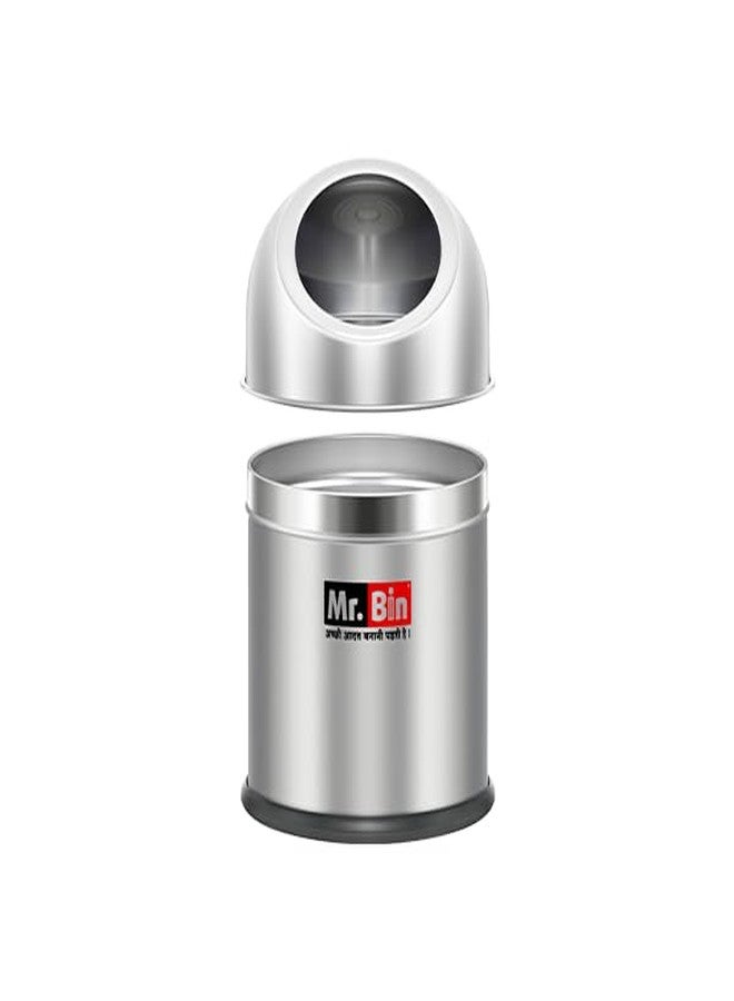 Mr. Bin Stainless Steel Table Top Push Dustbin, Circular Shaped Trash Can for Home & Office, Lightweight & Portable Garbage Bin, 5"X 8" (2.5L) - Image 5